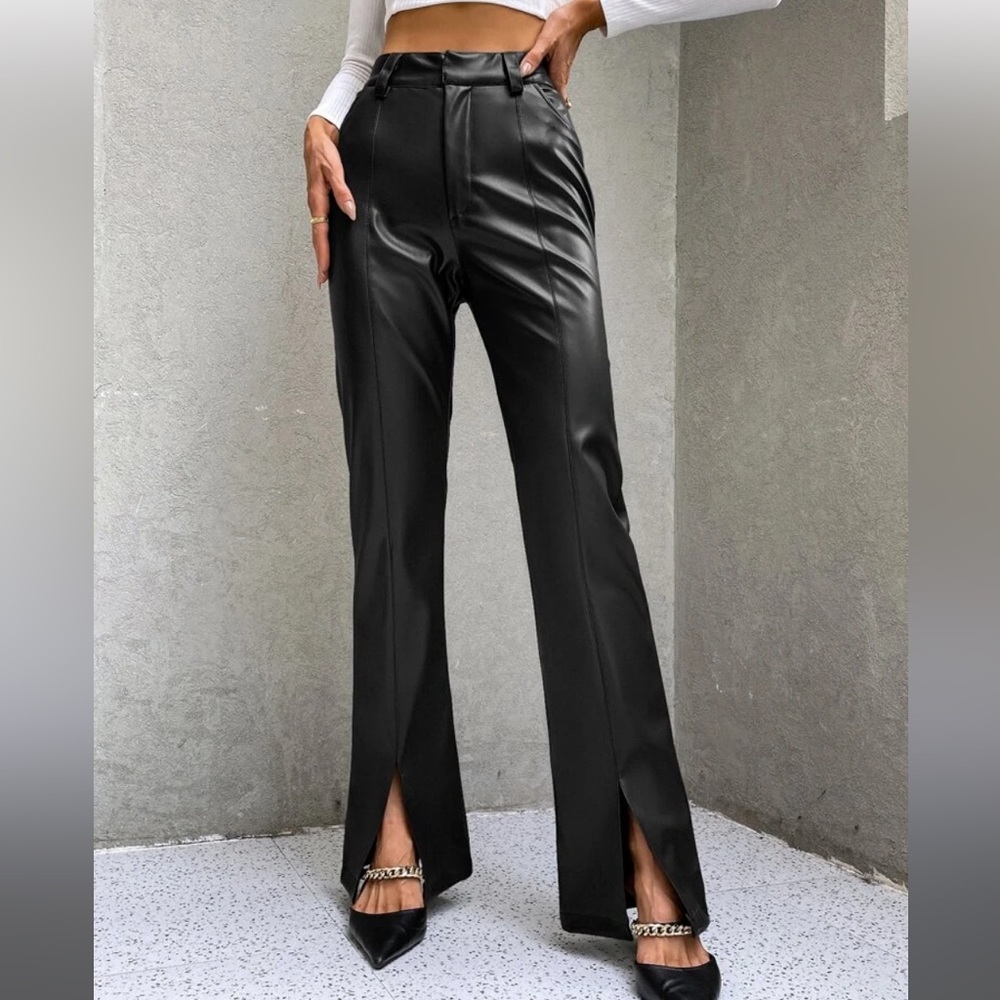 Leather Flare Pants with Slit NWT White Fox Size M